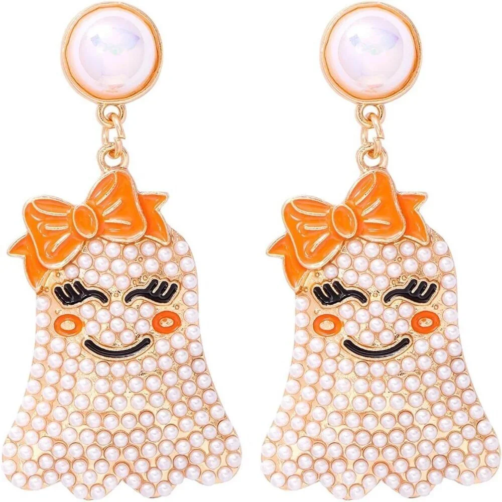 Women's Colourful Cute Halloween Ghost Beaded Dangle French Wire Earrings